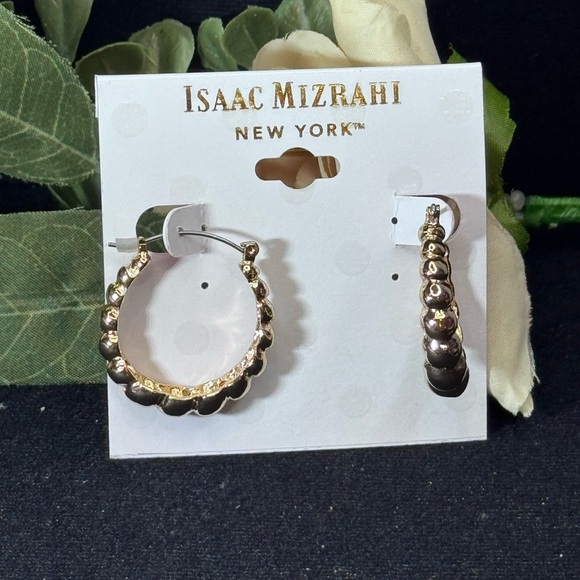 ISAAC MIZRAHI Gold Tone Hoop Earrings 1.25 inch - Picture 1 of 5